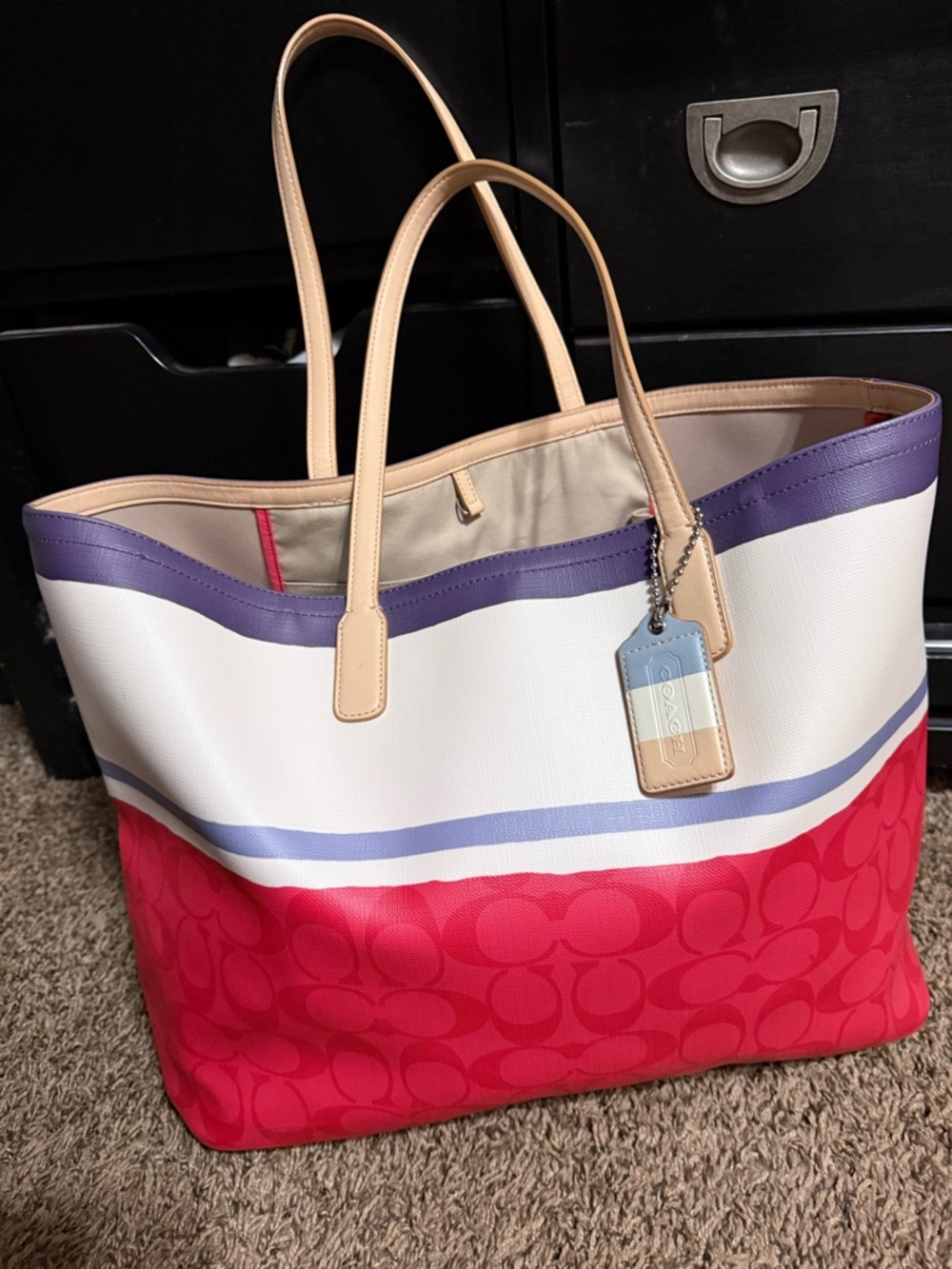 Coach Pink, White & Purple Colorblock Signature Tote